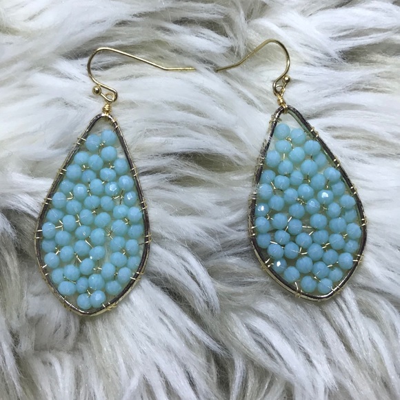 Francescas blue and gold large dangle earrings - Picture 3 of 4